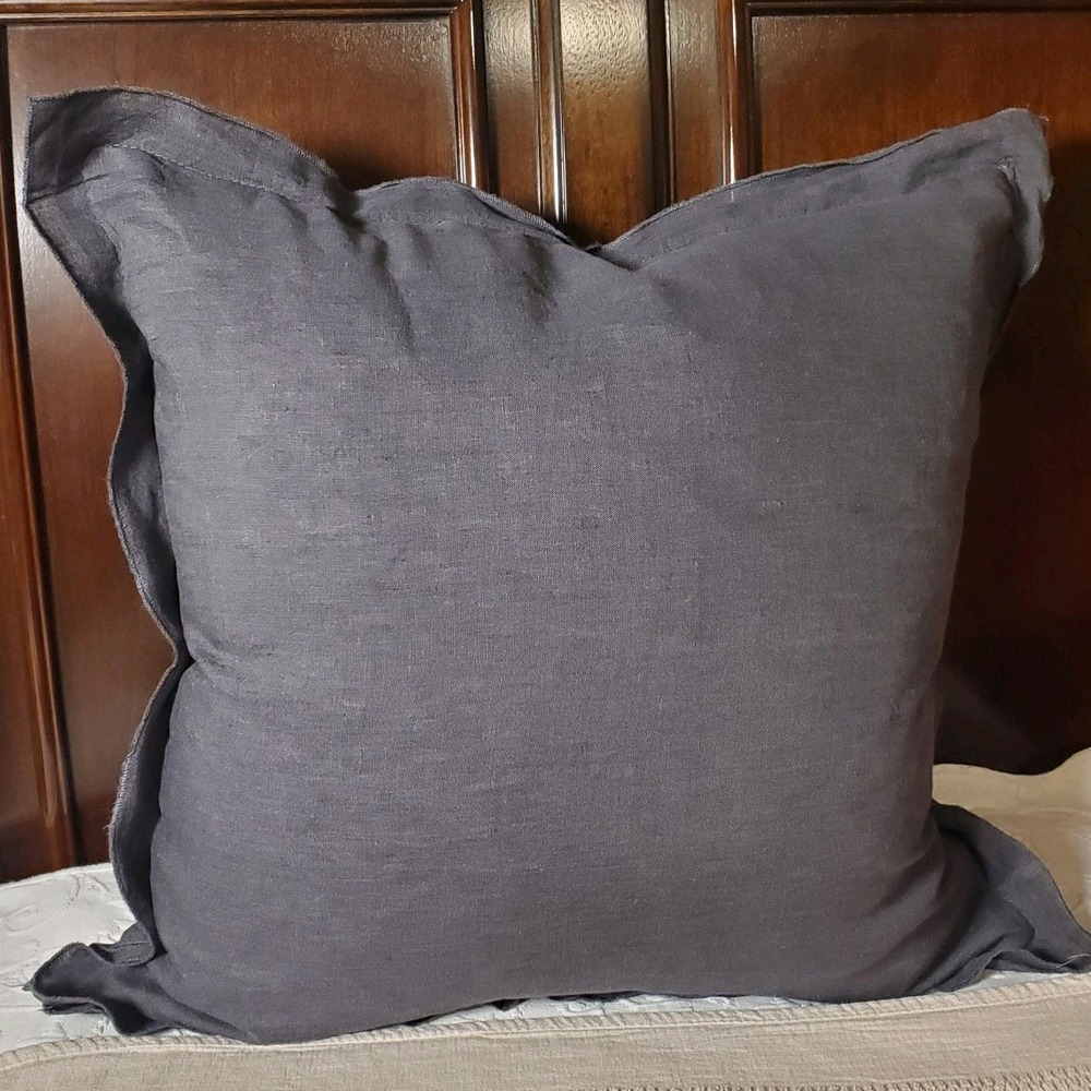 Potterybarn 100% Linen 18x18 Throw‎ Pillow Dark Gray Duck Feather Fill Removable